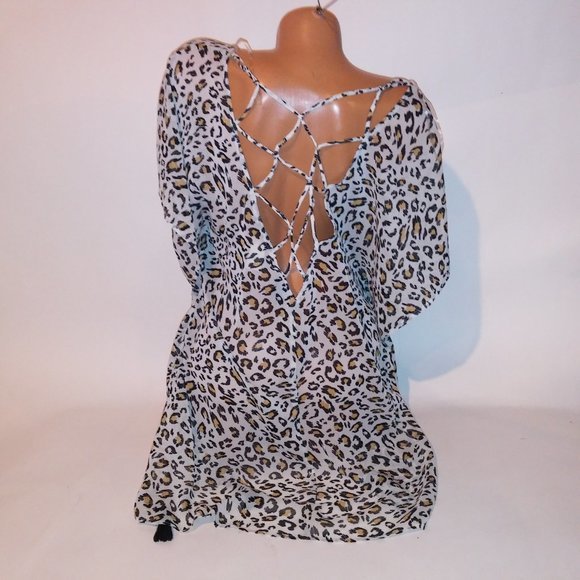 Palisades Beach Club Swim Cover Up Medium Large M/L Sheer Leopard Animal Print S - Picture 7 of 10